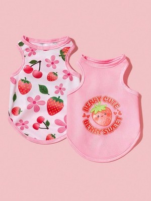 2PCS Small Pet Dog Cat Summer Shirts Vest Clothes Cute Puppy TShirt Coat Apparel