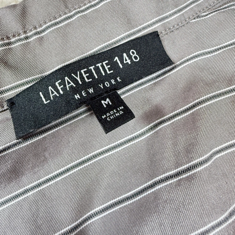 Lafayette 148 Shirt Women's Medium Gray Striped Button Career Office Silk Blend - Image 3 of 4