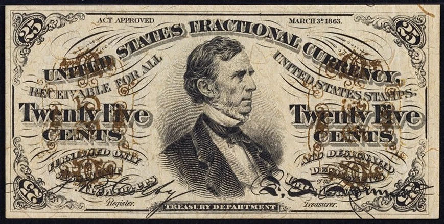 FR 1297 - 25c THIRD ISSUE - FIBER PAPER - "M-2-6-5" - GREEN BACK - PMG 55 EPQ AU - Image 3 of 4