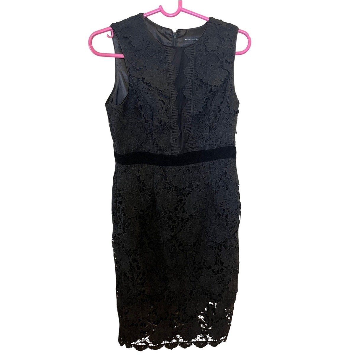 white house black market black lace dress Midi Cocktail with Velvet Waist spaghetti strap dress 90s out-of-stock neck Adjustable straps Invisible Size:30 Regular
