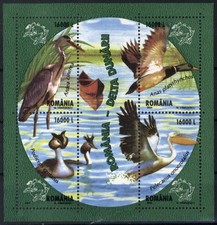 ROMANIA  2004 Danube Delta Waterfowl Birds Water Birds, MNH, OG minisheet