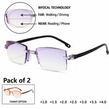 2PCS Rimless Progressive Bifocal Reading Glasses with Anti-Blue Light