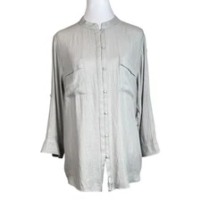 Woolrich Top Womens Size M Gray Mandarin Collar Lagenlook Loose Fit Artsy Flow