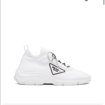 Prada Women's White Triangle Logo Knit XY Low Top Sneakers Size 8 US