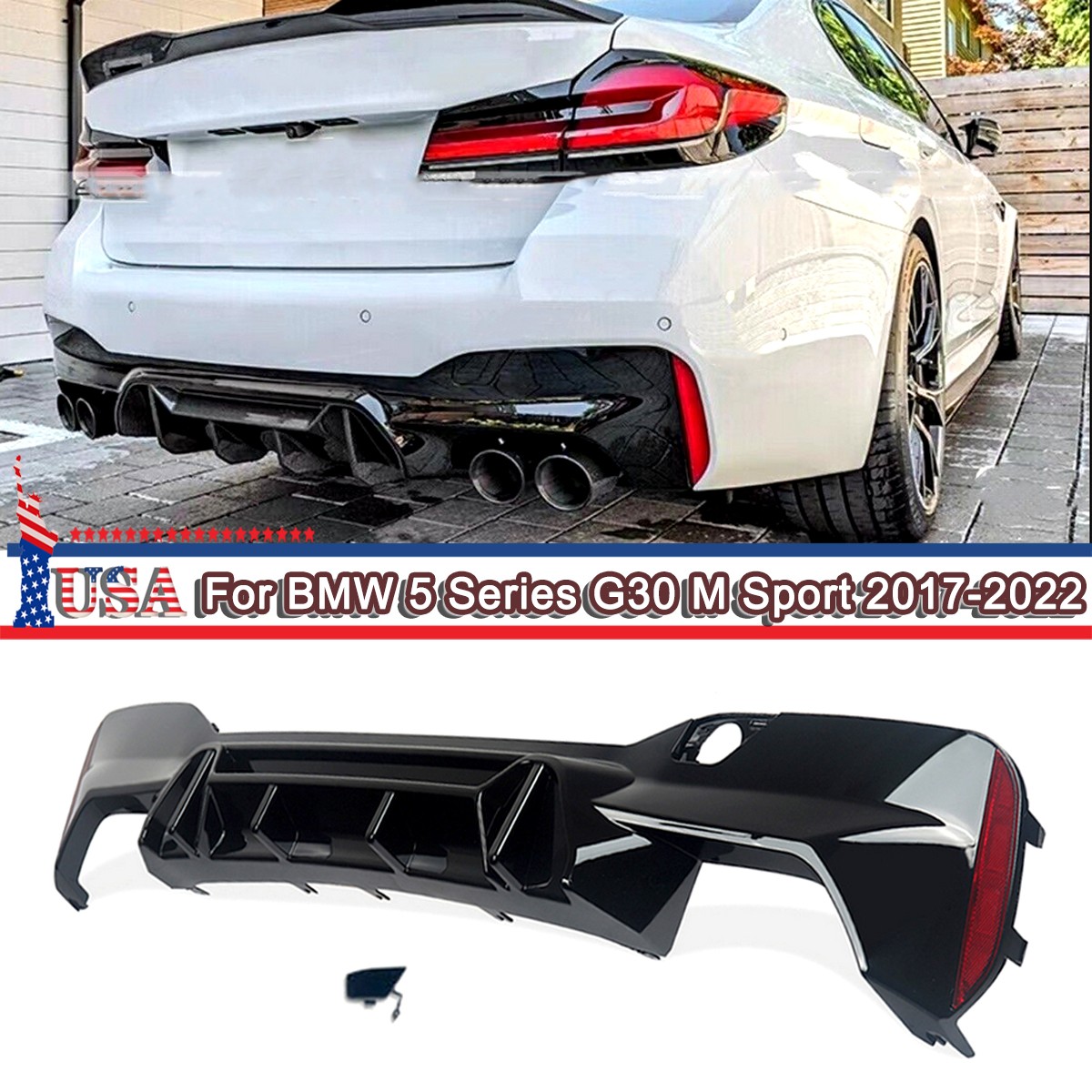 M Competition Style Gloss Black Rear Bumper Diffuser For BMW G30 5
