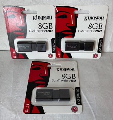 3 Kingston Technology 8GB DataTraveler 100 USB 3.0/2.0 Flash Drive DT100G3/8GB