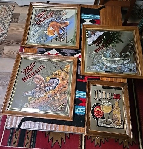 Ser Of 3 Miller High Life Beer Diamond Wildlife Series + Lite Mirror Tip-up Sly