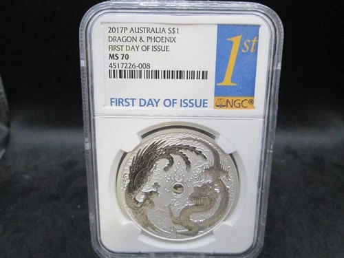 2017 P Australia Dragon & Phoenix .999 Silver 1oz Dollar NGC MS 70 First Day