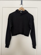 Aritzia Tna Waffle Thermal Hoodie Womens XS Black Cropped Oversized Long Sleeve