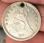 1861 Seated Liberty Silver Quarter -Small Date Nice Details -holed for necklace