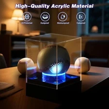 Clear Acrylic Baseball Display Case w/ Adjustable LED Light Collect Display Box