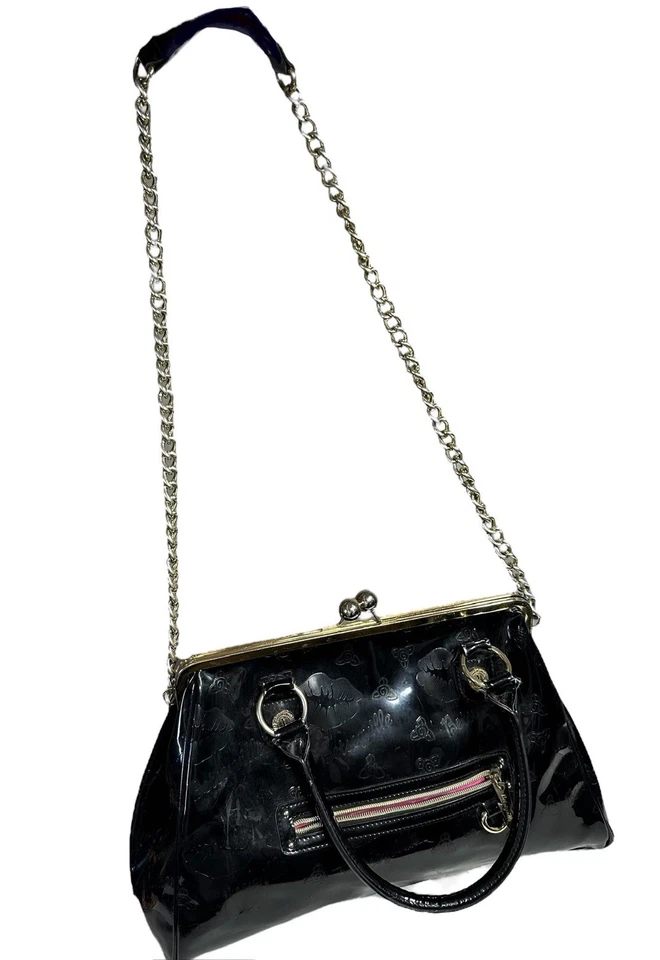 Bolso Bandolera Vintage Betsyville Cierre de Beso, Asas, Negro Rayo Bolt Cartera Foto 2 de 4