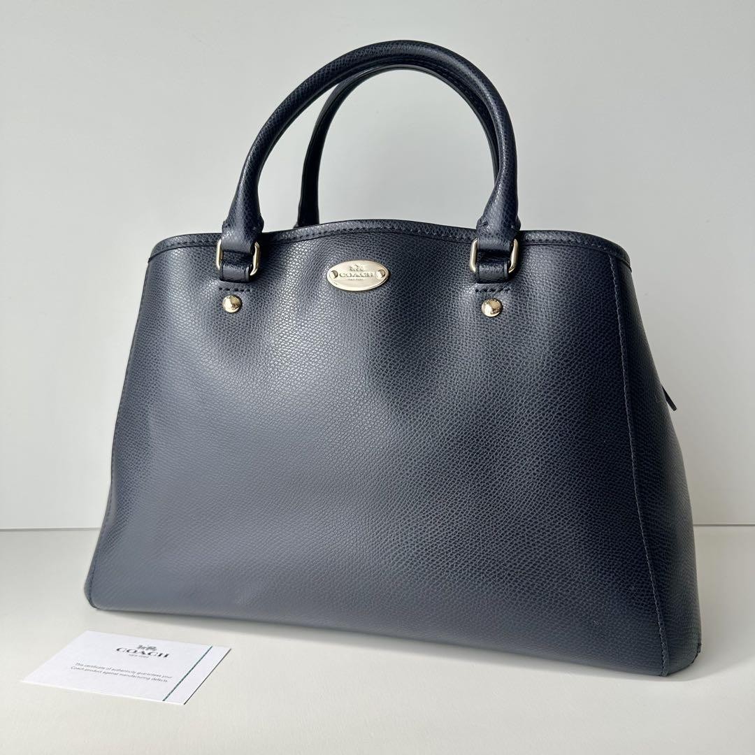 Coach Navy Blue Tote Handbag Business Bag Work Bag Leather Model Number