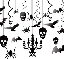 Halloween Ceiling Chandelier Decor, Hanging Bat Crow Spider Skull Haunted House