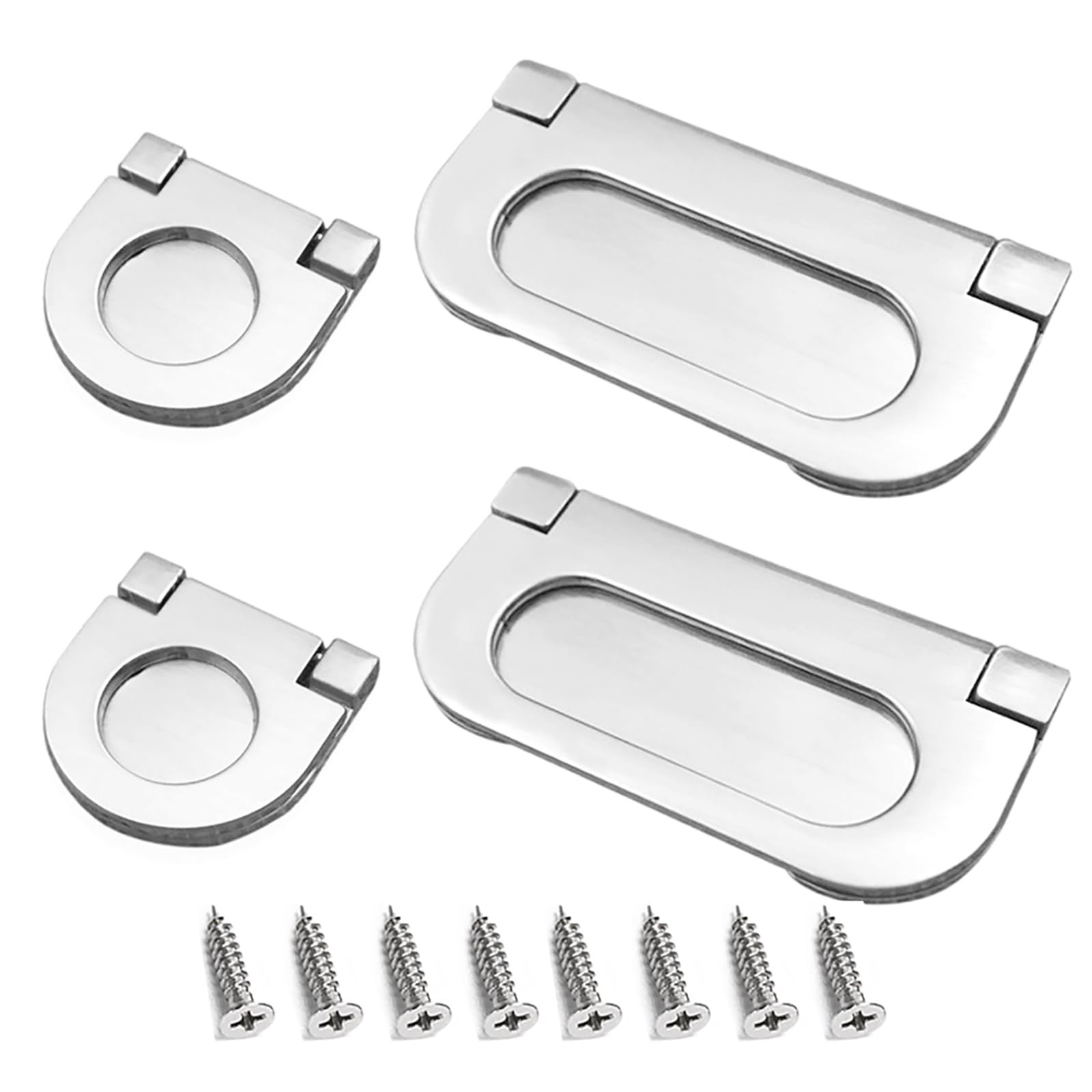 XNJIHWA 4Pcs Pull Flush Cupboard Handle Invisible Handles 2 Models Silver