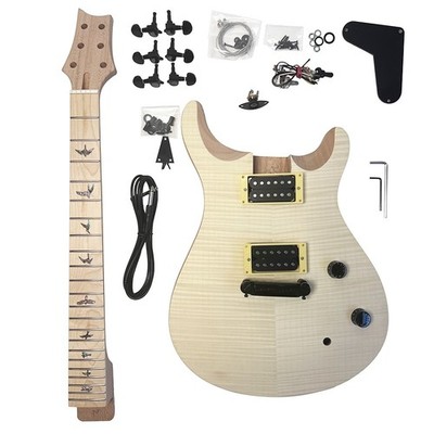 Unfinished Flame Maple Top DIY Electric Guitar Kits Stop-Bar Tailpiece FREE SHIP