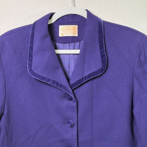 Pendleton Blazer Damen 12 lila Schurwolle Samt Knopfleiste Jacke Vintage USA - Bild 2 von 14