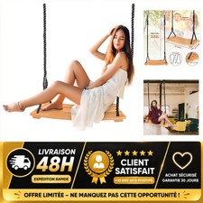 Balançoire en bois pour enfants et adultes, corde réglable 140-220 cm, extérieur