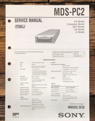 Sony MDS-PC2 MD Player Service Manual *Original*