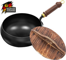 Eisenpfanne 24cm mit Holzdeckel unbeschichtet für gesundes Kochen geeignet