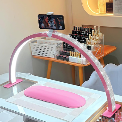 29'' Half Moon LED Nail Desk Lamp with Hand Pillow & Phone Holder - Pink