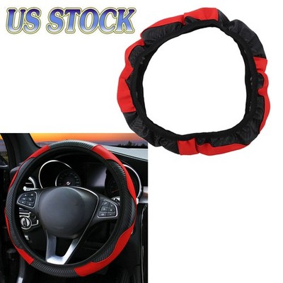 15''/38cm Car Steering Wheel Cover Red Leather Anti-slip Universal