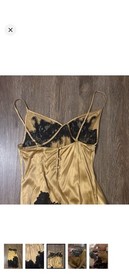 Agent Provocateur Soiree S Gold/Black Satin Lace Slip Gown V-Neck