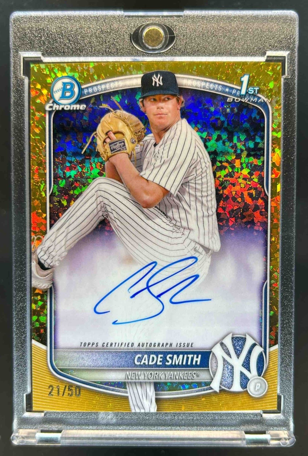 2025 Bowman Chrome Cade Smith Auto Gold Mini Diamonds Refractor 1st #/50 Yankees