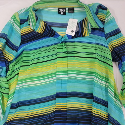 Emma K Damen Shirt Top transparent blau grün gelb gestreift Gr. SMALL neu Polyester - Bild 3 von 6