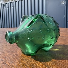 1960s Mid Century Danish Holmegaard Hand Blown Green Glass Piggy Bank Ornament