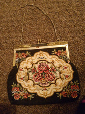 Vintage Tapestry Clutch 1950s Cottagecore Chained Evening Bag