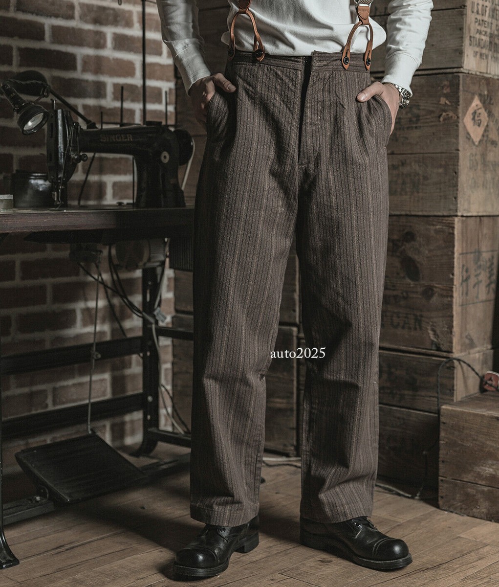 Bronson 1920s Vintage Pinstripes Men Gentlemen Suit Pants Working