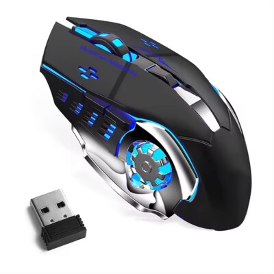 Kabellose Gaming Maus Silent RGB 7 Farben für Laptop Computer Wiederaufladbar 2,4Ghz