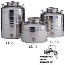 SANSONE FUSTO PER OLIO 10 LT. AGGRAFFATO ACCIAIO INOX CON RUBINETTO CROMATO 1/2"