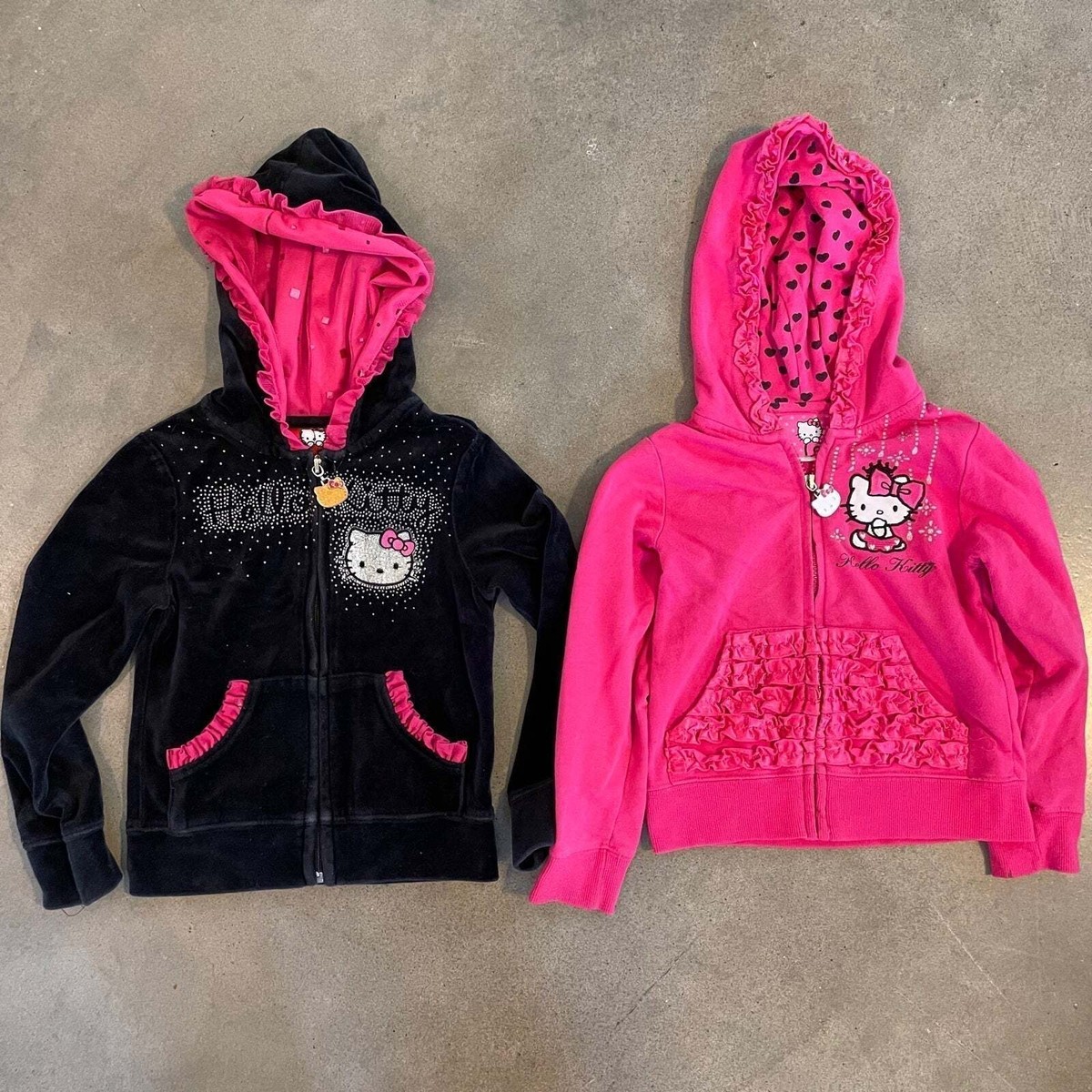 9090 girl×HELLO KITTY Eared Zip Hoodie 90 Logo Cat Ear Zip Hoodie