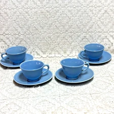 T.S.&T. Luray Pastels Blue Cup and Saucer Set Taylor, Smith & Taylor USA 4 Sets
