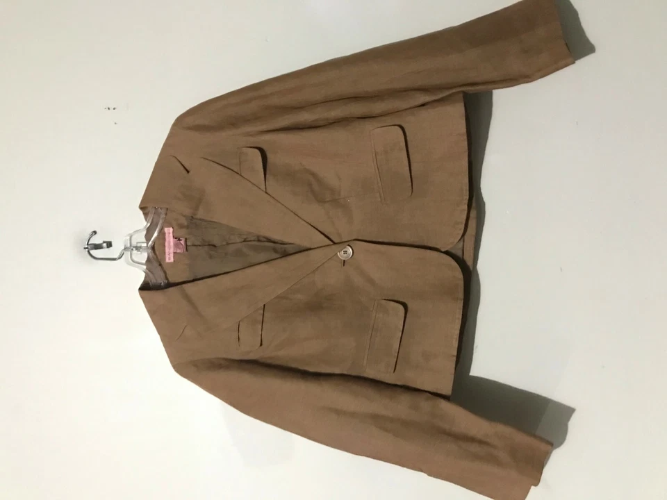 Jaqueta Bandolino tamanho 10 calça 12 linho mistura 2 peças marrom terno feminino formal - Imagem 3 de 4