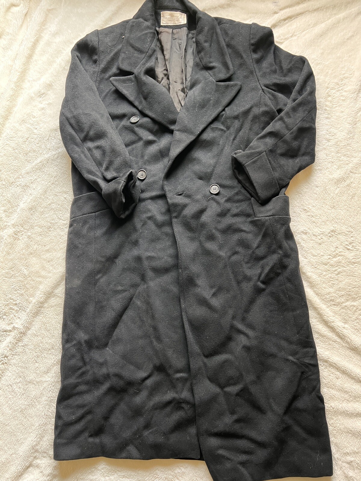 Vintage Michelle Stuart Black 100 Wool Calf Length Long Coat eBay