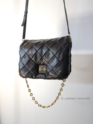 LOEWE GOYA PUFFER PLEATED LEATHER CHAIN CROSSBODY BAG PUZZLE $4700