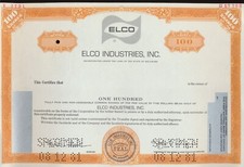 Rare Vintage Elco Industries Rockford Ill Specimen Stock Certificate 1981 100