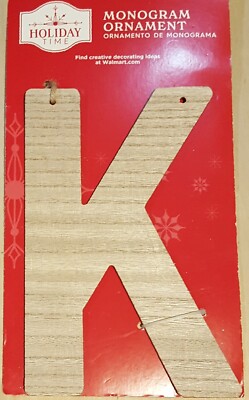 Monogram Letter K DIY Craft Unfinished Natural Wood Ornament w/Pre-Drill Hole 8''