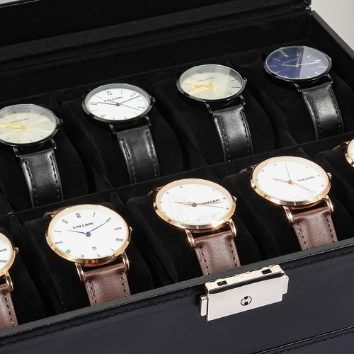 20 Slots Watch Box PU Leather Watch Case Glass Lid Jewelry Storage Display Box - Picture 11 of 14