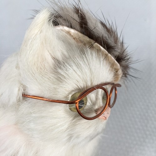 Vintage Real Fur Cat Figurine White Persian Cat w/Glasses & Fur Cap Hat 5" - Picture 4 of 8
