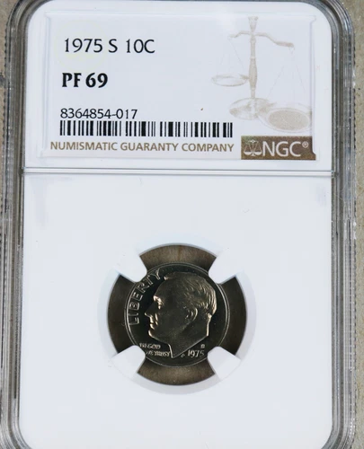 1975 S Proof Roosevelt dime graded by NGC PF 69