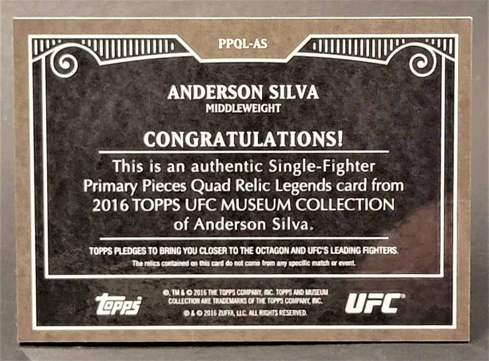 2016 Topps UFC Museum Primary Pieces Quad Relics Legends Gold Anderson Silva 4/5 - Image 2 of 2