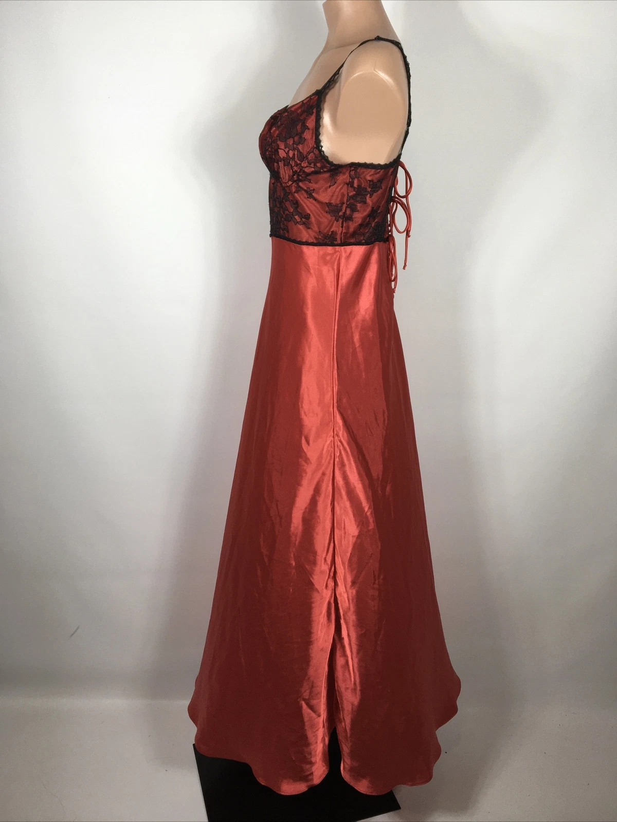 VALENTINO RARA camicia da notte vintage anni 90 Victoria’s Secret lunga seta maxi slip dress rosso nero L