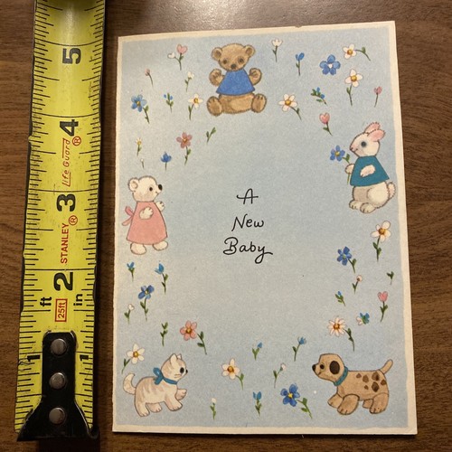 De colección 1960 Nuevo Bebé Recién Nacido Tarjeta de Felicitación Gato Perro Conejo Oso de Peluche P8a - Imagen 12 de 14