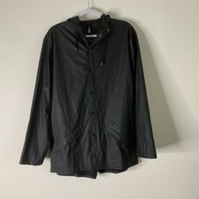 Rains Black Rain Jacket Snap Down Hooded S/m