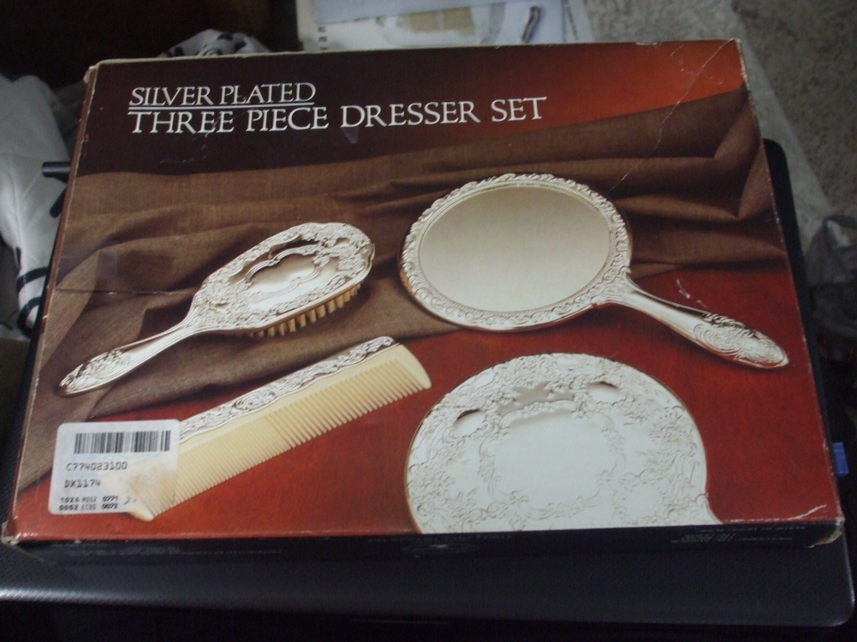silver plated three piece dresser set Vintage Silver Plated Paul Revere 3 Piece Dresser Set