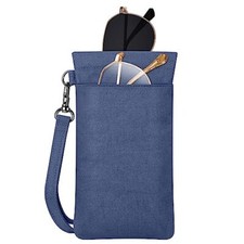 Double Eyeglasses Pouch with Carrying Strap, Portable Squeeze Top Navy
